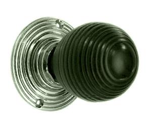 Solid Ebonised Oval Beehive Door Knobs Nickel
